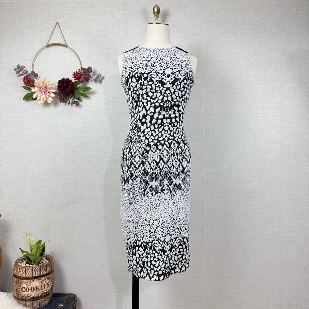 REISS Berta White Black Bodycon Cocktail Midi Women Dress Size 2